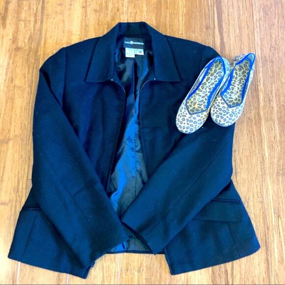 Sag Harbor 100% wool black zipper lined blazer jacket with front pocket-size 10 - Picture 2 of 12